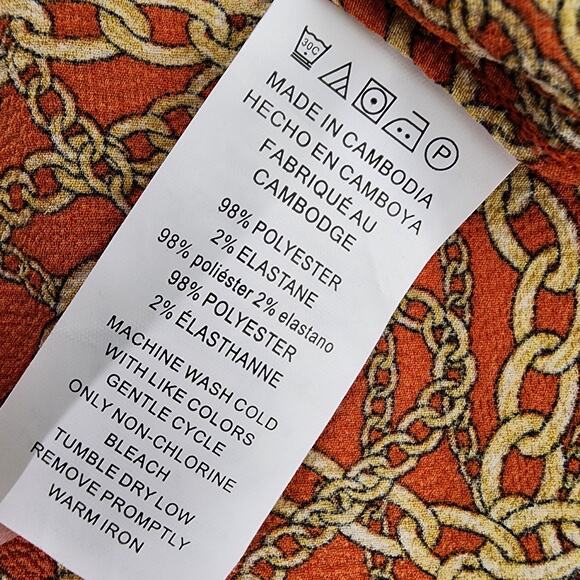 Michael Kors Top Women Size XL Orange Gold Chain Link Logo 3/4 Tie Sleeve V Neck - Picture 8 of 9